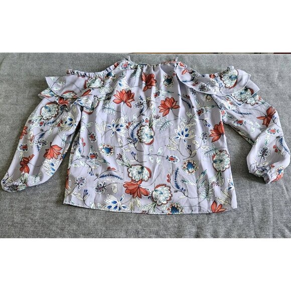 Parker ruffled detailing cold shoulder long sleeve floral blouse Size S - Picture 14 of 16